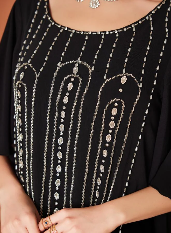 Take Two Take Two Embellished Rhinestone Short Sleeve Jalabiya