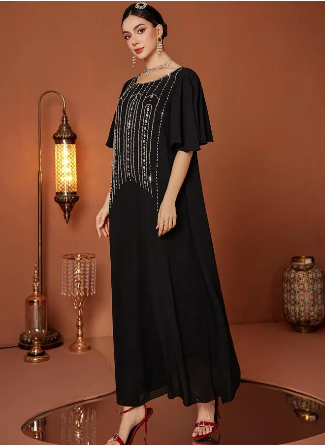 تايك تو Take Two Embellished Rhinestone Short Sleeve Jalabiya