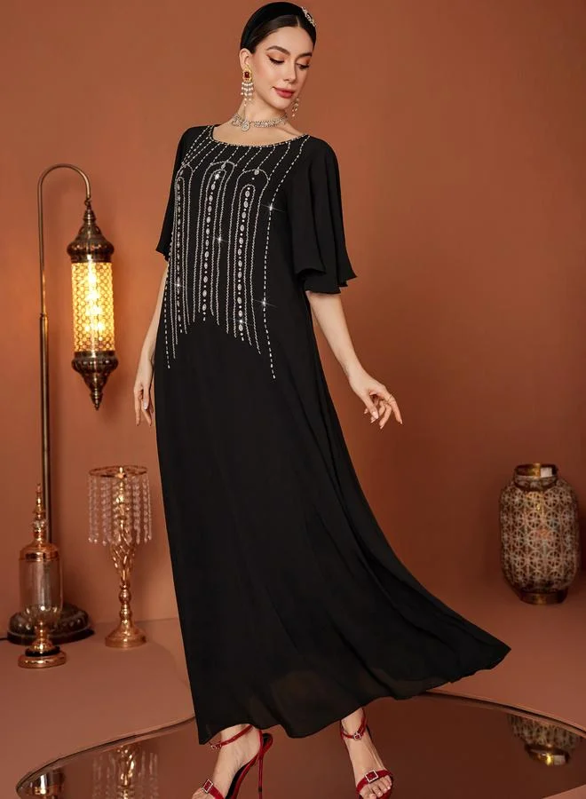 Take Two Take Two Embellished Rhinestone Short Sleeve Jalabiya