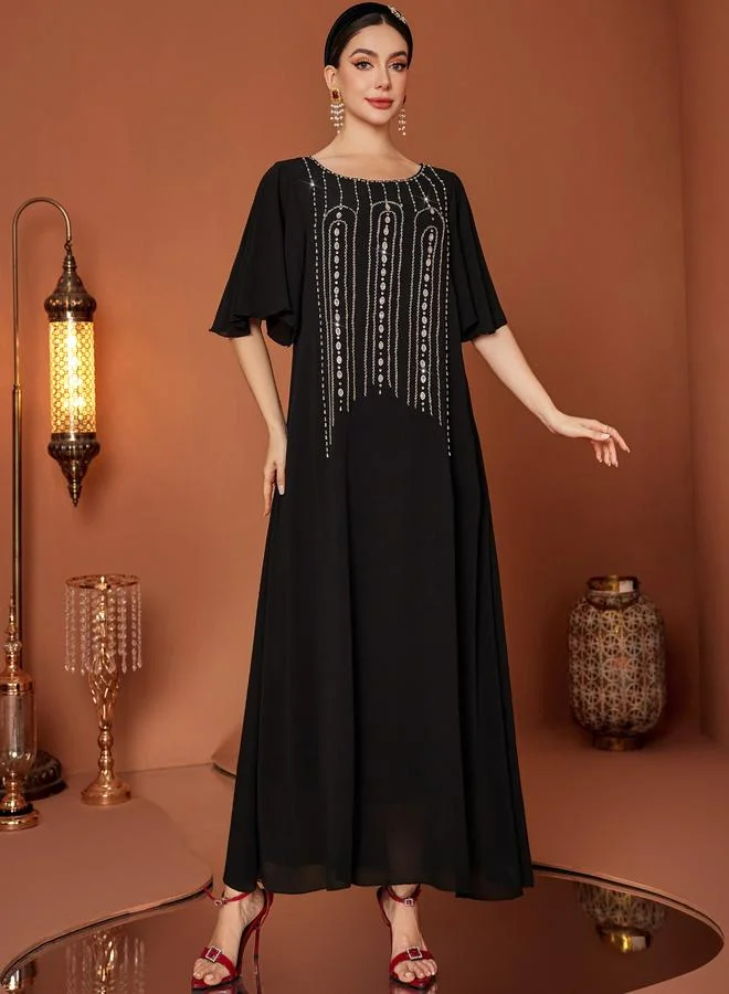 Take Two Take Two Embellished Rhinestone Short Sleeve Jalabiya