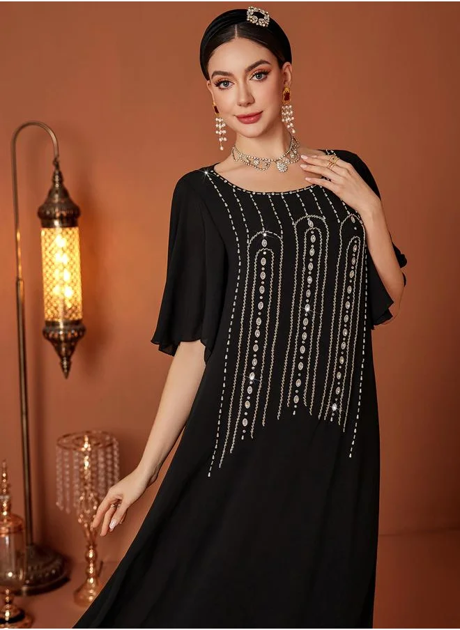 تايك تو Take Two Embellished Rhinestone Short Sleeve Jalabiya