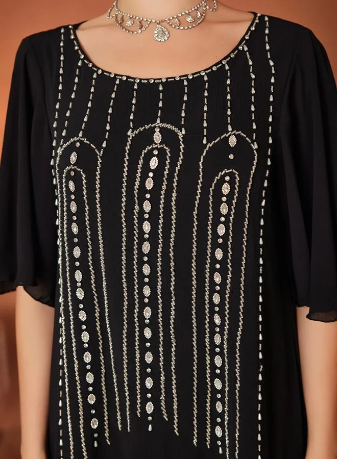 Take Two Take Two Embellished Rhinestone Short Sleeve Jalabiya