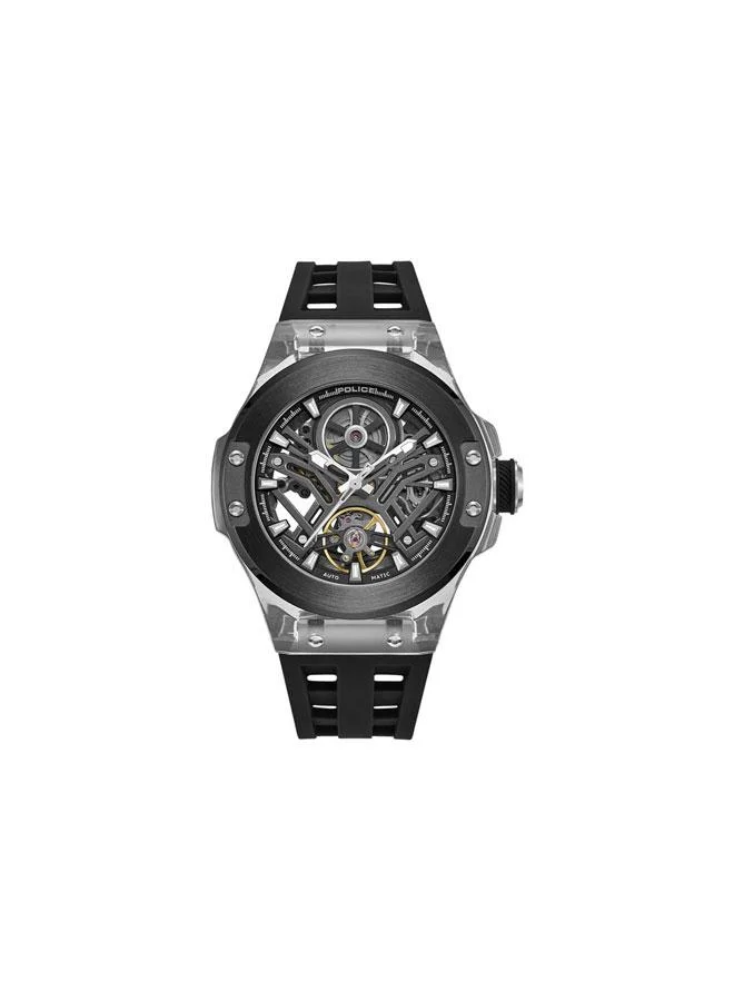 POLICE Cyclone Black Dial Black Silicone Strap Automatic Watch for Men - 43.5mm