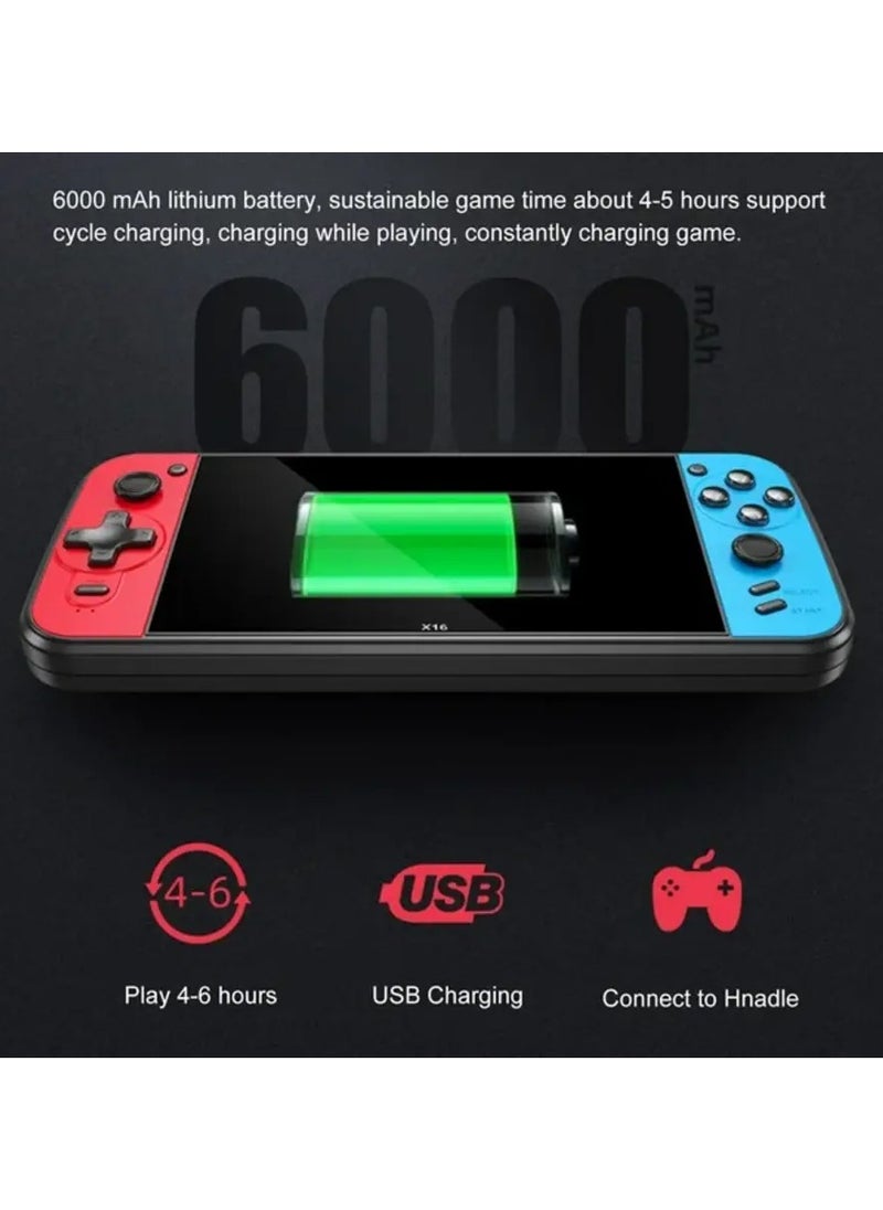 HD PSP Handheld Game Machine X16, 8GB RAM, 6.5 Inch Screen, Preinstalled Games 3000, Red & Blue