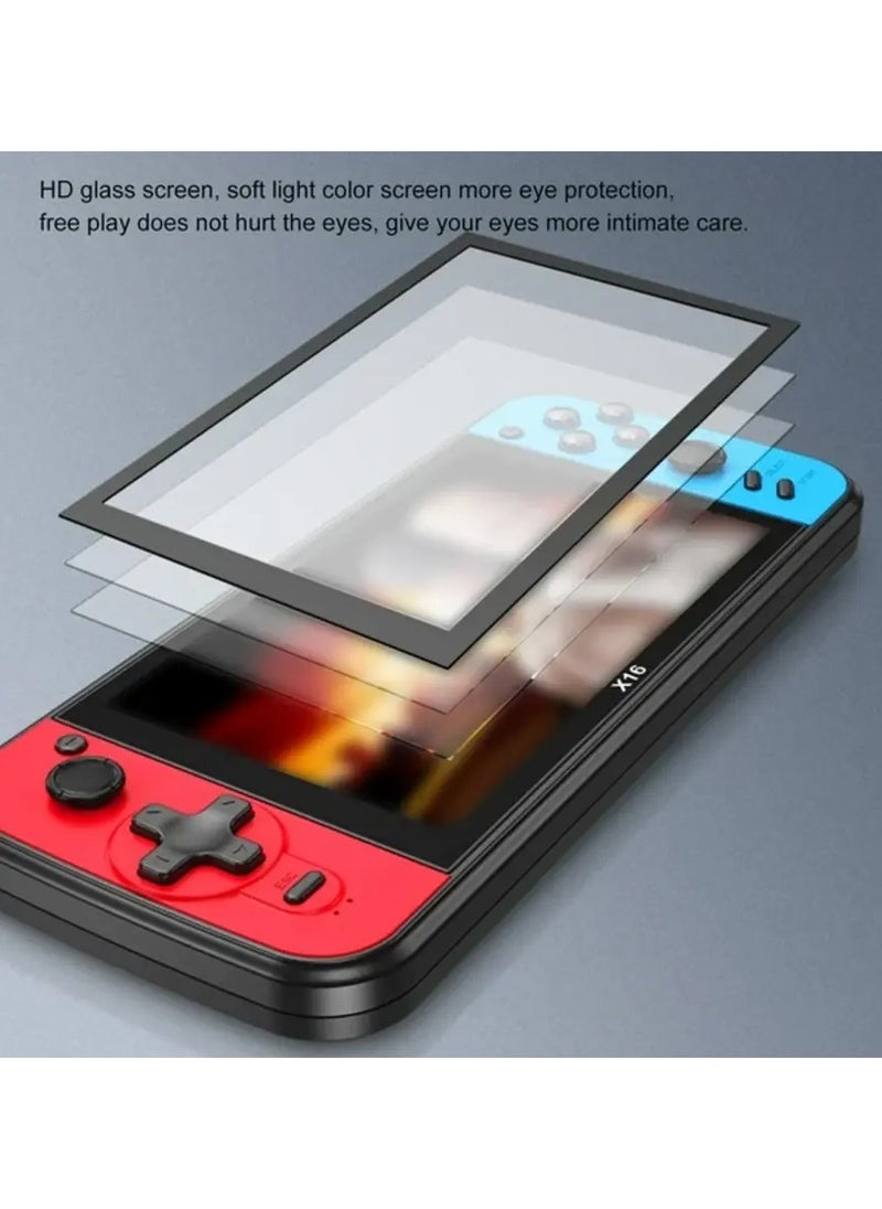 HD PSP Handheld Game Machine X16, 8GB RAM, 6.5 Inch Screen, Preinstalled Games 3000, Red & Blue