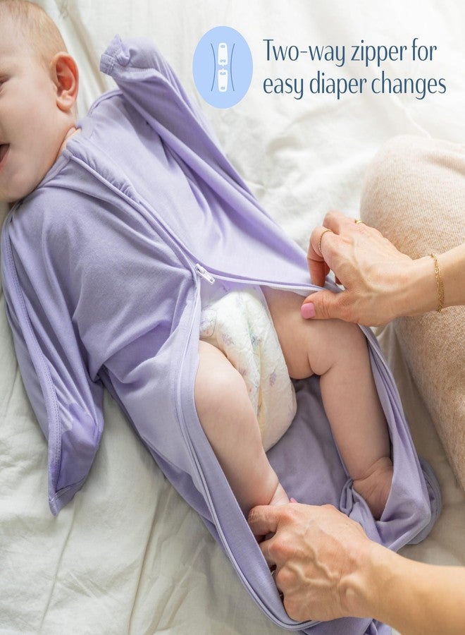 سليبينج بيبي قماط SleepingBaby المصنوع من الخيزران بسحاب قابل للسحب - بطانية EverSoft سهلة الارتداء بسحاب ثنائي الاتجاه لتغيير الحفاضات بسهولة، مقاس صغير من 4 إلى 8 أشهر، لون أرجواني - Image 4
