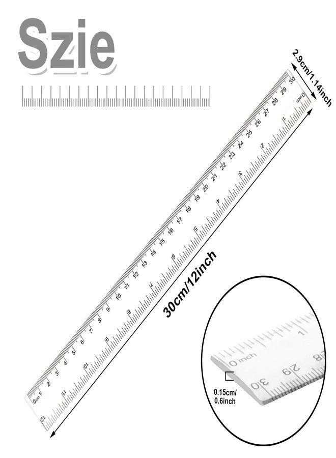 DSUWAZU 30PCS Clear Ruler Plastic Rulers 12 Inch, with Inches and Metric for School Classroom, Home, or Office (Clear) - Image 2