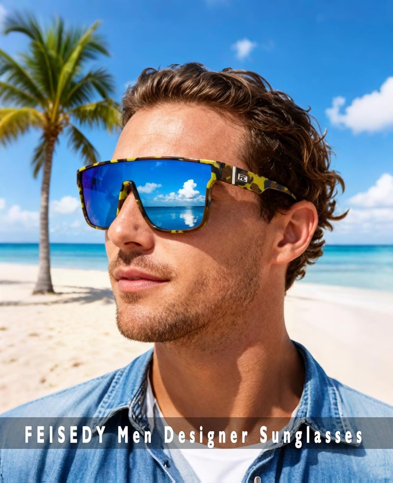 FEISEDY Fashion Flat Top Sunglasses Trendy Oversized Square Shades Women Men UV400 B2996 - Image 2