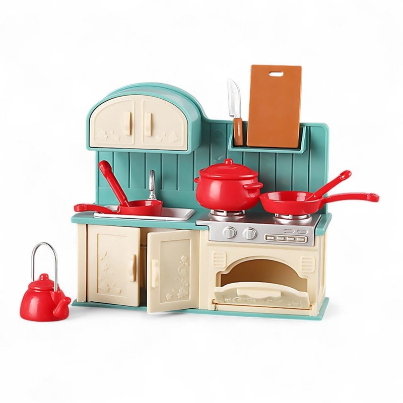 OLEOCA Family Dollhouse Kitchen Set Miniature Stove Sink Oven with Frying Pan Saucepan Kettle Utensils Cutting Board Dollhouse Furniture Accessories for Ages 3 - Image 3