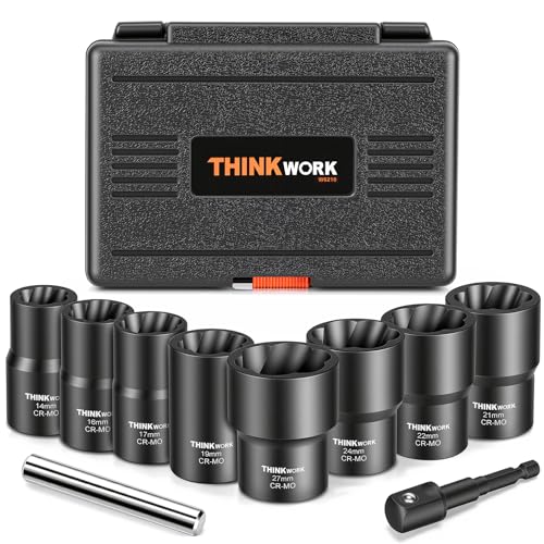 THINKWORK أداة إزالة صمولة THINKWORK، مجموعة إزالة قفل العجلات 10 قطع لإزالة البراغي والصواميل التالفة والمجمدة والصدئة والمستديرة - Image 1