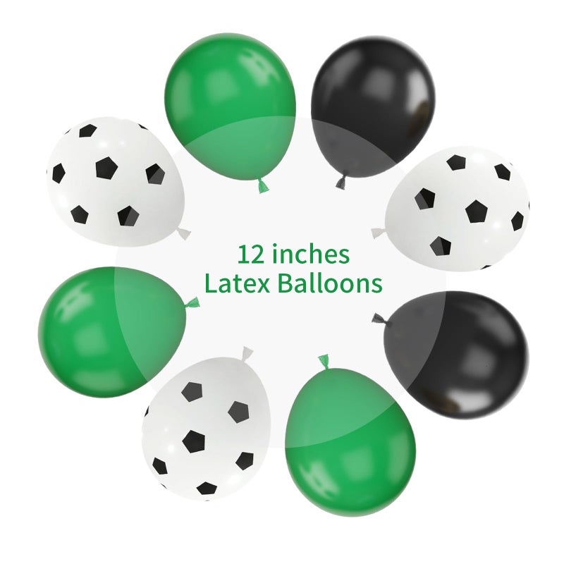 Biapian Football Balloons, 12 Inch Green Black White Latex Soccer Printed Balloons With Ribbons for Boys Football Party Sports Anniversary Baby Shower Decorations - Image 3