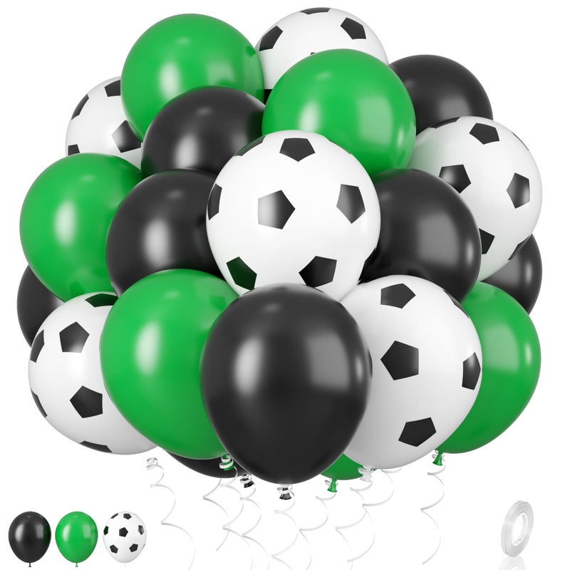 Biapian Football Balloons, 12 Inch Green Black White Latex Soccer Printed Balloons With Ribbons for Boys Football Party Sports Anniversary Baby Shower Decorations - Image 1