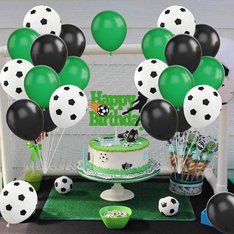 Biapian Football Balloons, 12 Inch Green Black White Latex Soccer Printed Balloons With Ribbons for Boys Football Party Sports Anniversary Baby Shower Decorations - Image 5