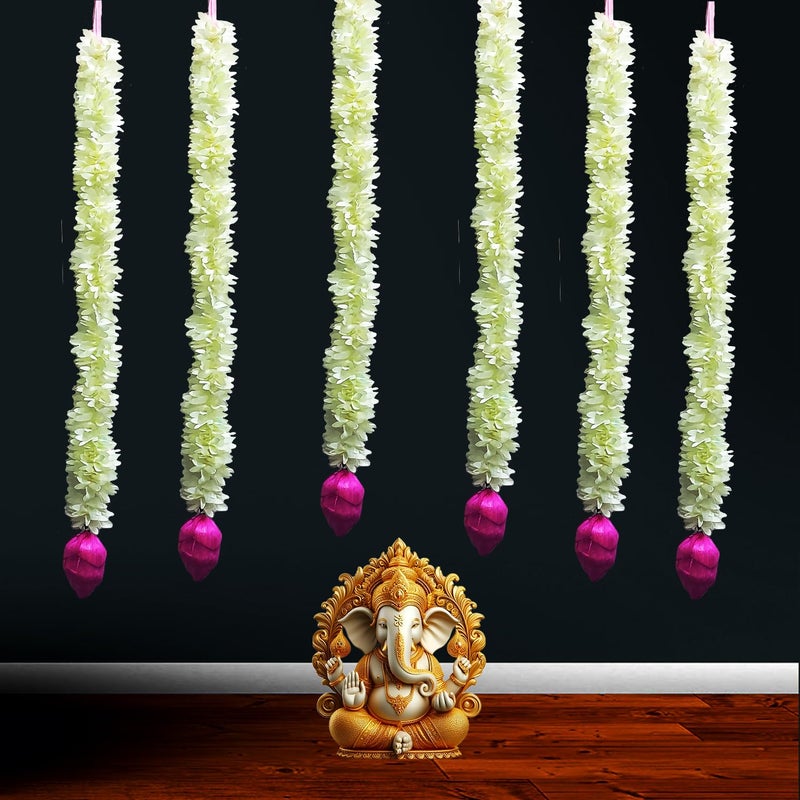 AWANI TRENDS AWANI TRENDS Handmade Artificial Flower Gajra with Lotus Wall and Door Hanging Home Decor Diwali Decor Festival Decor Pooja Room Decoration ItemsSet of 6  - Image 1