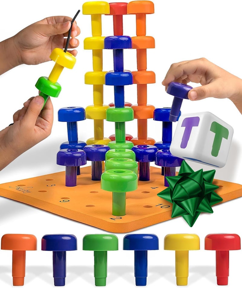 Skoolzy Peg Board Set - Montessori Toys for 2 Year Old - 33 Pc Peg Board for Kids - Occupational Therapy Toys with Pegs, Dice, Lacing String & Storage Bag - Montessori Toys for 2+ Year Old - Image 1