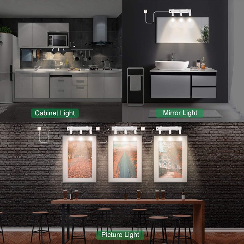 BIGLIGHT ضوء مسار LED، إضاءة مميزة قابلة للتعتيم برؤوس دوارة، ضوء كشاف يعمل بالتيار الكهربائي مع جهاز تحكم عن بعد لإضاءة حوض المطبخ وخزانة الصور والحمام والقبو والأعمال الفنية. - Image 4