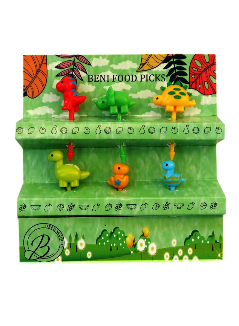 Beni Dinosaur Fruit Picks 6 Pcs Food Bento For Kids Lunch Box Accessories Animal Pastry Tooth Pick Cutlery Fork Mini Forks Decor Flatware Party Supplies - Image 1