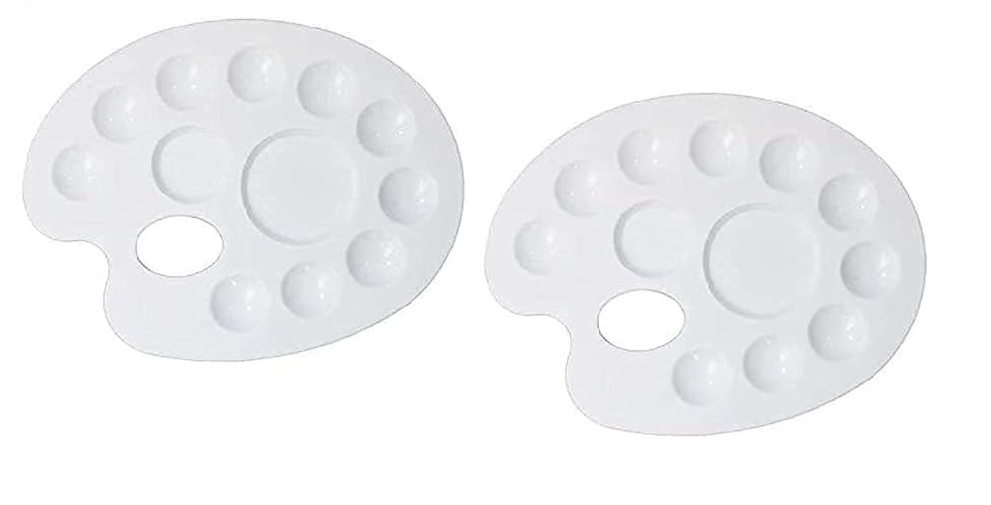 Eclet Large Elliptical Shape Colour Pallete, Paint Mixing, Painting Plate, Watercolor Pallet, Tray for Acrylic Paints, Palate for Colouring with 12 Compartments for Artists, Students, Kids(Pack of 2)