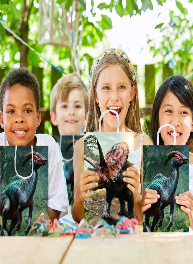 Funrous Dinosaur Gift Party Favor Dino Treat Bags Dinosaur Paper Goodie Bags with Handles Dino Candy Goodie Paper Package for Kids' Birthday Decorations Party Supplies, 8.7 x 6.3 x 3.2 Inch(36 Pcs) - Image 5