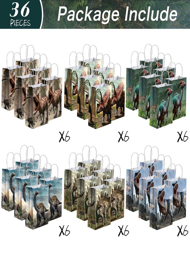 Funrous Dinosaur Gift Party Favor Dino Treat Bags Dinosaur Paper Goodie Bags with Handles Dino Candy Goodie Paper Package for Kids' Birthday Decorations Party Supplies, 8.7 x 6.3 x 3.2 Inch(36 Pcs) - Image 2