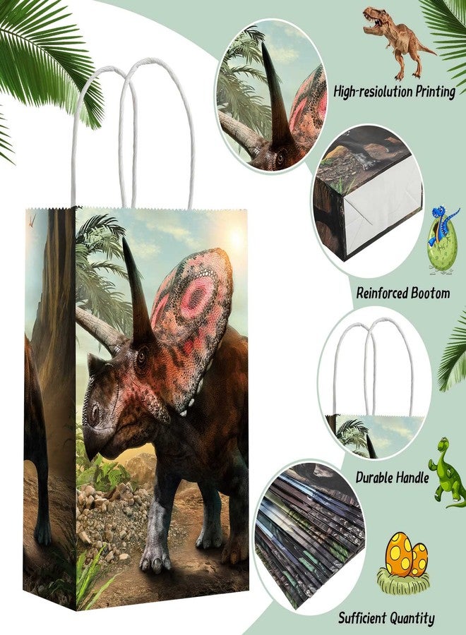 Funrous Dinosaur Gift Party Favor Dino Treat Bags Dinosaur Paper Goodie Bags with Handles Dino Candy Goodie Paper Package for Kids' Birthday Decorations Party Supplies, 8.7 x 6.3 x 3.2 Inch(36 Pcs) - Image 4