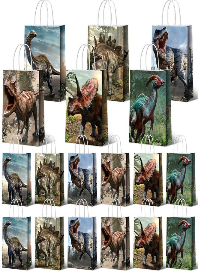 Funrous Dinosaur Gift Party Favor Dino Treat Bags Dinosaur Paper Goodie Bags with Handles Dino Candy Goodie Paper Package for Kids' Birthday Decorations Party Supplies, 8.7 x 6.3 x 3.2 Inch(36 Pcs) - Image 1