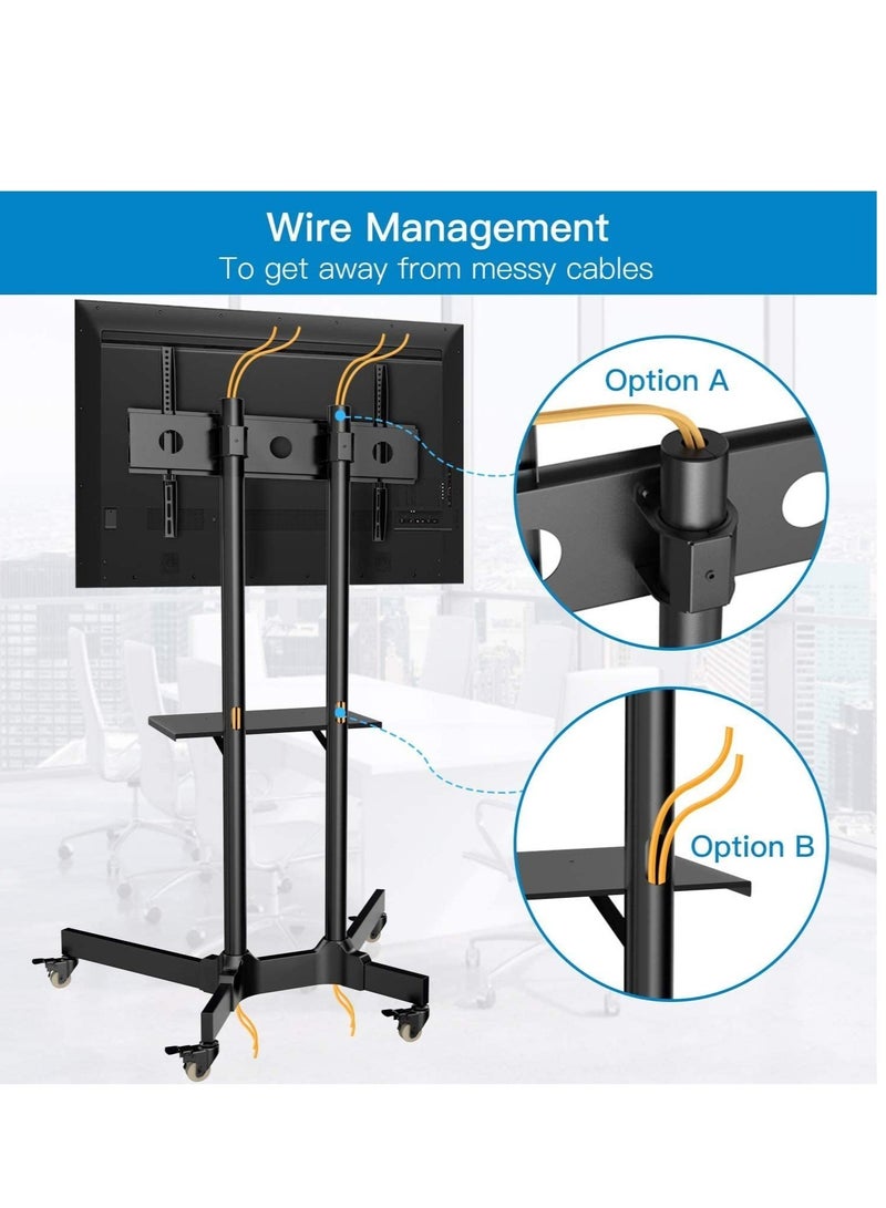 Mobile TV Cart with Wheels for 32-65 Inch LCD LED Plasma Flat Screen TVs- Height Adjustable Rolling TV Stand Hold up to 132 lbs - Image 4