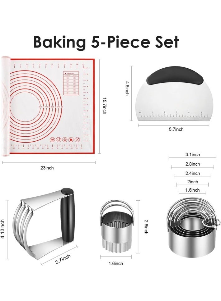 MINO ANT Pastry Cutter, Biscuit Cutter, Dough Scraper, Silicone Baking Mats, Stainless Steel Pastry Blender Set, Dough Cutter Biscuit Cutter Baking Pastry Mat Dough Blender Tools & Pastry Utensils (5 Pcs/Set) - Image 5