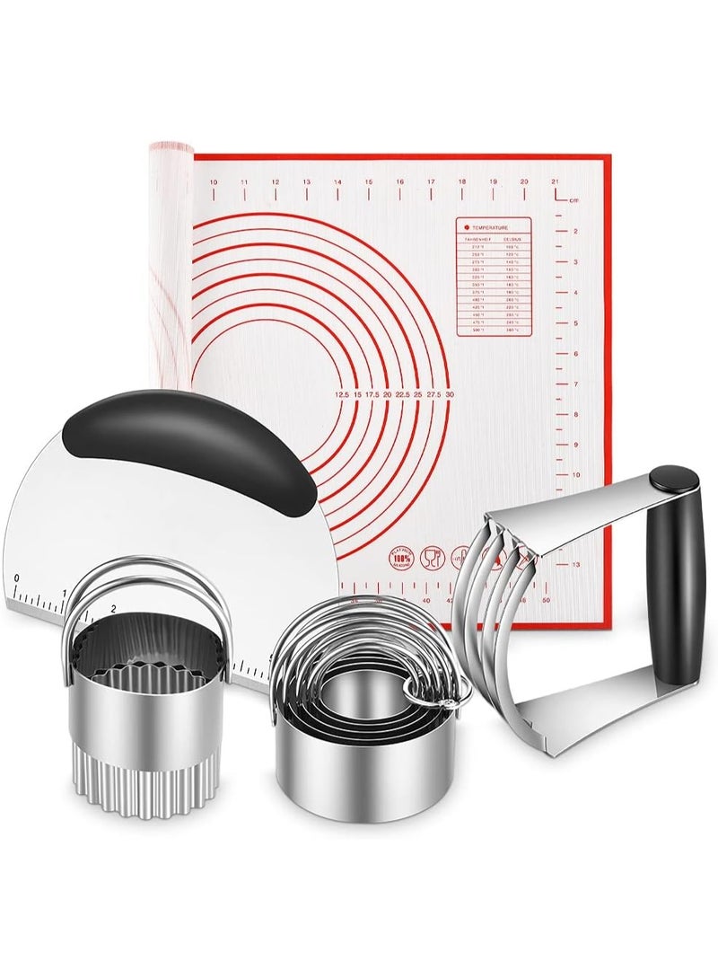 MINO ANT Pastry Cutter, Biscuit Cutter, Dough Scraper, Silicone Baking Mats, Stainless Steel Pastry Blender Set, Dough Cutter Biscuit Cutter Baking Pastry Mat Dough Blender Tools & Pastry Utensils (5 Pcs/Set) - Image 1