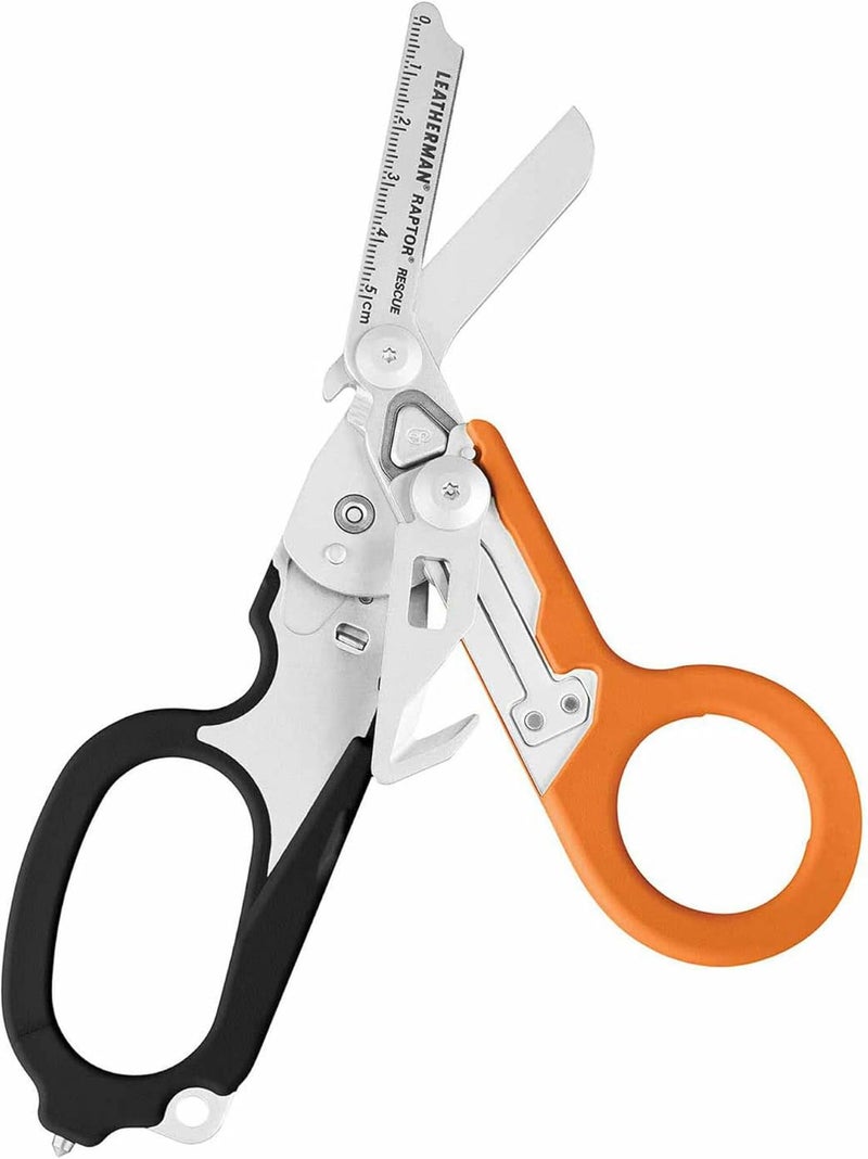 LEATHERMAN , Raptor Rescue, 6-in-1 Heavy-Duty Emergency/Trauma Shears with Carbide Glass Breaker & Strap Cutter, Made in the USA, Utility Holster Included, Black-Orange, With Utility Holster - Image 1
