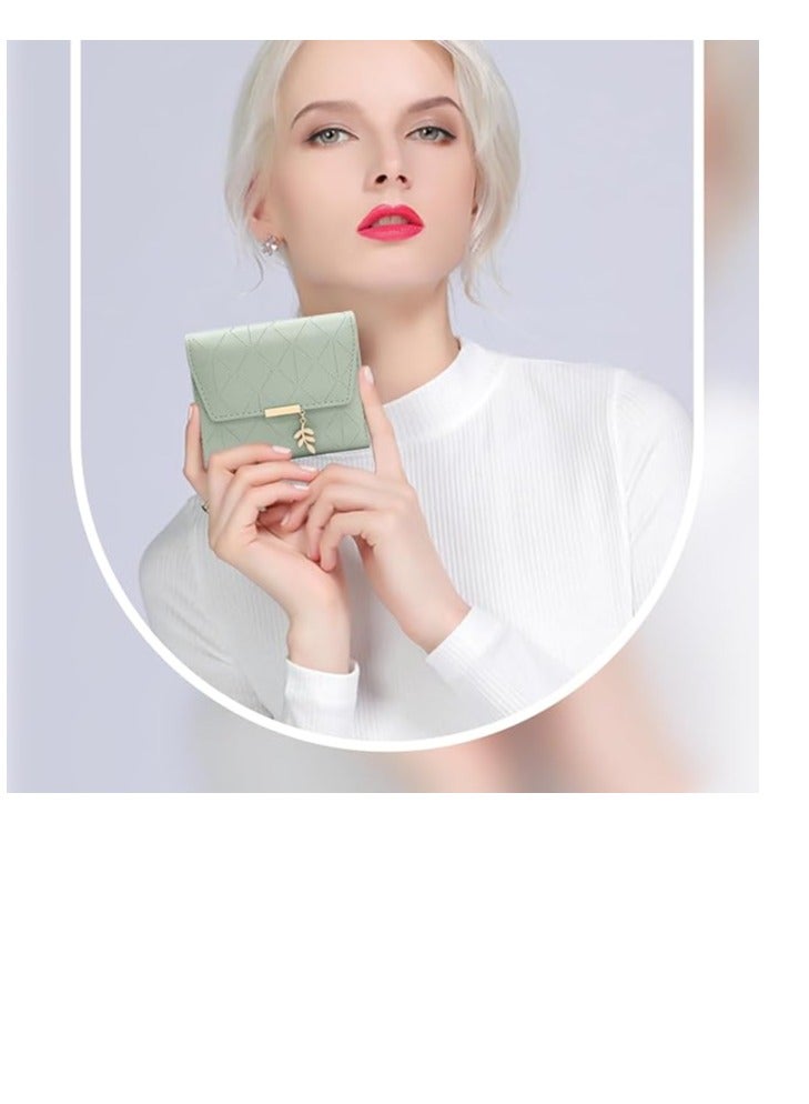 PU Leather Wallet, Ladies Purse Wallet, Small Womens Wallet with Pendant, Ladies Bifold Leaf Pendant Coin Small Purse, 6 Card Slots Wallet for Women (Green) - Image 2