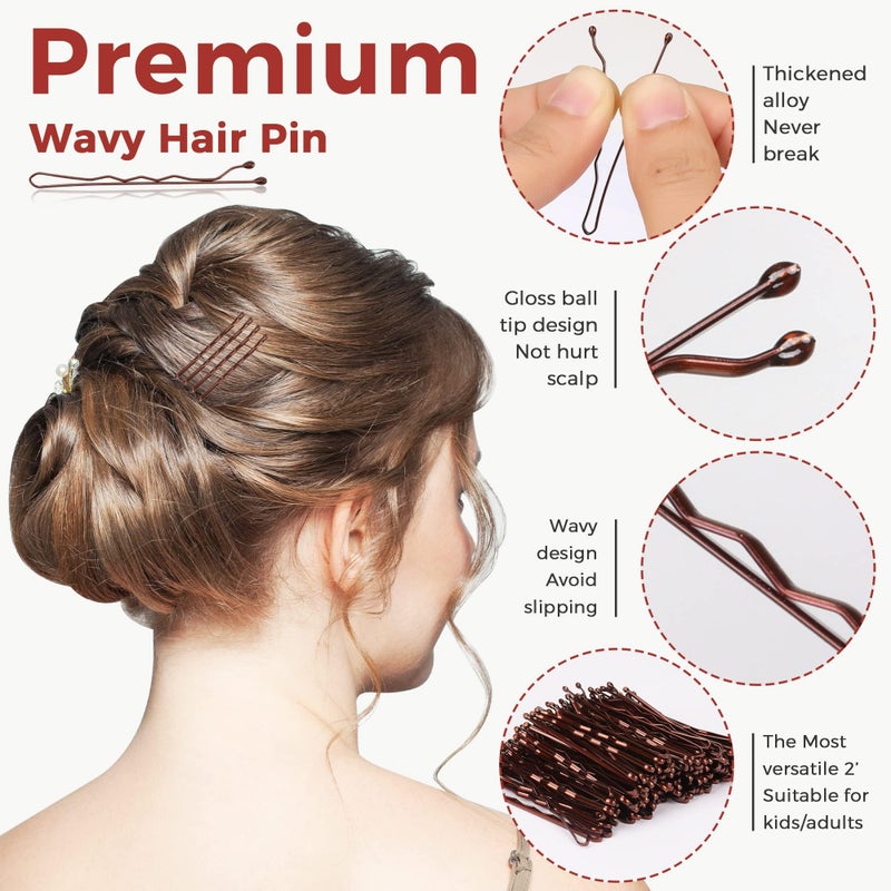 EWAGOA 300 Pcs Bobby Pins Brown, EWAGOA Hair Pins for Women Girls and Kids, Invisible curled Hair clips with Storage box, Pain-Free Hairpinsï¼ˆ2 Inch Brownï¼‰ - Image 4