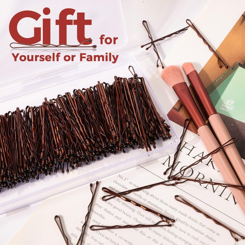 EWAGOA 300 Pcs Bobby Pins Brown, EWAGOA Hair Pins for Women Girls and Kids, Invisible curled Hair clips with Storage box, Pain-Free Hairpinsï¼ˆ2 Inch Brownï¼‰ - Image 5