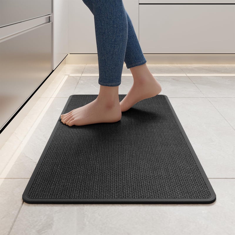 YDKGL Kitchen Mats for Floor, Super Absorbent Kitchen Rugs Non Slip Washable, Soft Imitation Linen Braided Kitchen Runner Rug, Standing Mat Kitchens Sink Mat, Easy to Clean, Black 17x30 - Image 1