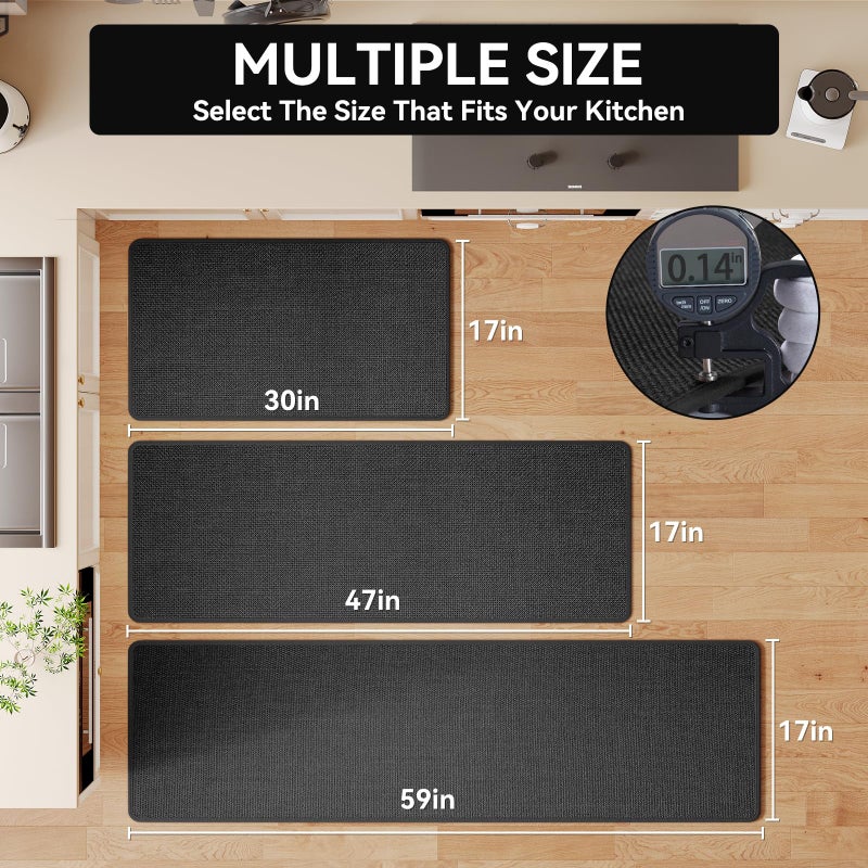 YDKGL Kitchen Mats for Floor, Super Absorbent Kitchen Rugs Non Slip Washable, Soft Imitation Linen Braided Kitchen Runner Rug, Standing Mat Kitchens Sink Mat, Easy to Clean, Black 17x30 - Image 2