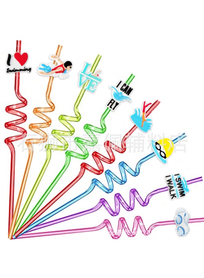 Swimming Straw PET Spiral Creative Sports Series Straw Sticker Patch Food Grade Color Elbow Accessories-Color:XXG256-07-Specification:Straw + Shoe Flower - Image 2