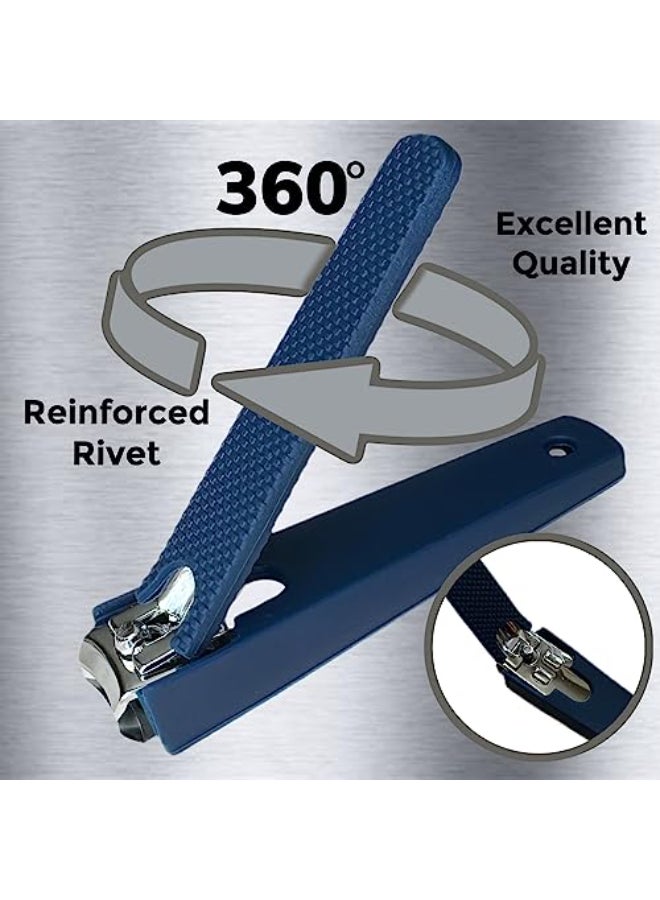 ALAZCO 1 Comfort Hold Navy Large Nail Clippers NonSlip Sure Grip Clipping Removable Catcher Toenails Fingernails Cutter Ultra Sharp Trimmer Stainless Steel Men Women Arthritis Unsteady Hands - Image 3