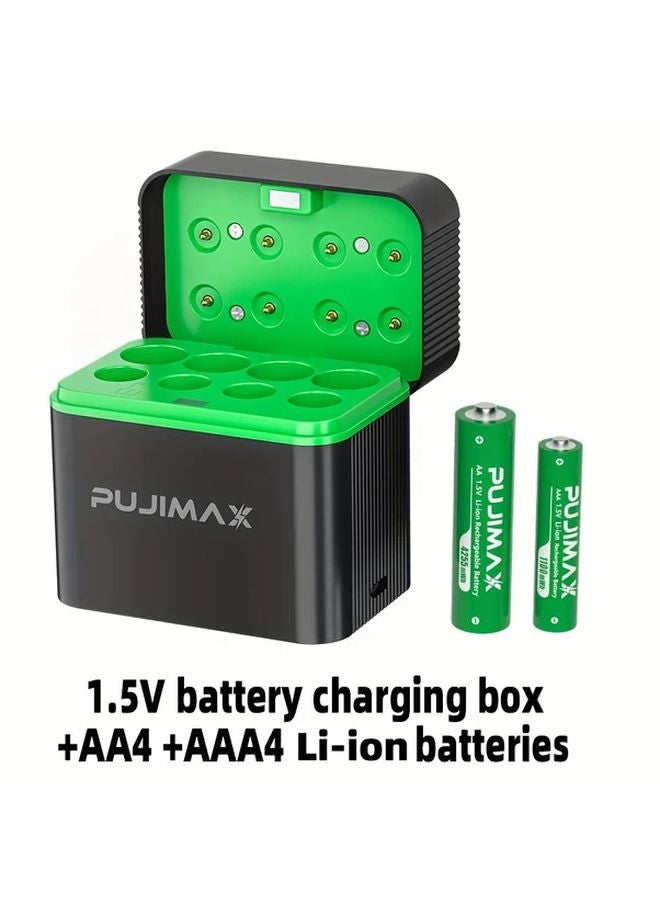 Pujimax 8 فتحة شاحن بطارية ليثيوم 5 فولت 4 AA بقوة 4255 ملي واط/ساعة 4 AAA بقوة 1100 ملي واط/ساعة شحن سريع إيقاف تلقائي - Image 1