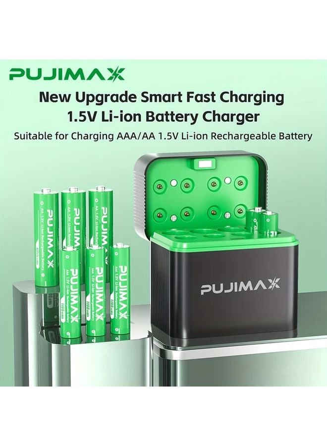 Pujimax 8 فتحة شاحن بطارية ليثيوم 5 فولت 4 AA بقوة 4255 ملي واط/ساعة 4 AAA بقوة 1100 ملي واط/ساعة شحن سريع إيقاف تلقائي - Image 5