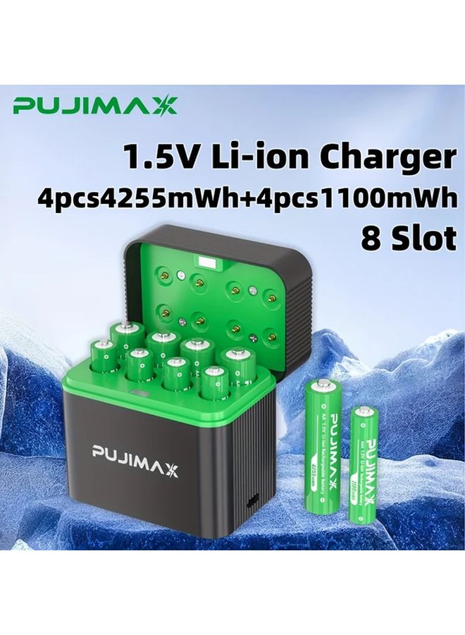 Pujimax 8 فتحة شاحن بطارية ليثيوم 5 فولت 4 AA بقوة 4255 ملي واط/ساعة 4 AAA بقوة 1100 ملي واط/ساعة شحن سريع إيقاف تلقائي - Image 3