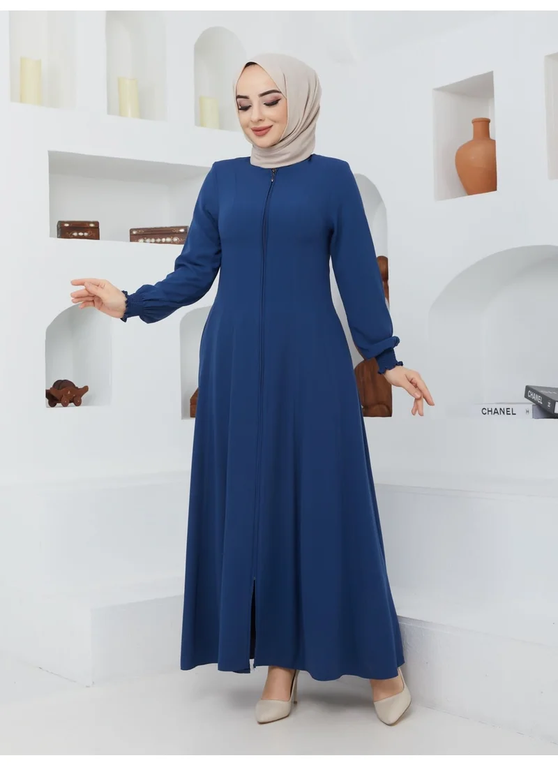 Kmk Kombin KMK Combined Summer Mevlana Model Waist-fitted Flared Fereca Topcoat with Elasticated Sleeves