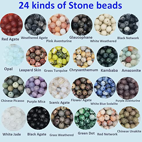 Yephac 1200pcs 6mm Natural Round Stone Beads - Gemstone Loose Beads Hole Size 1mm for Bracelet Necklace Earrings Jewelry Making, Box Packed (24 Material-2, 6mm) - Image 2