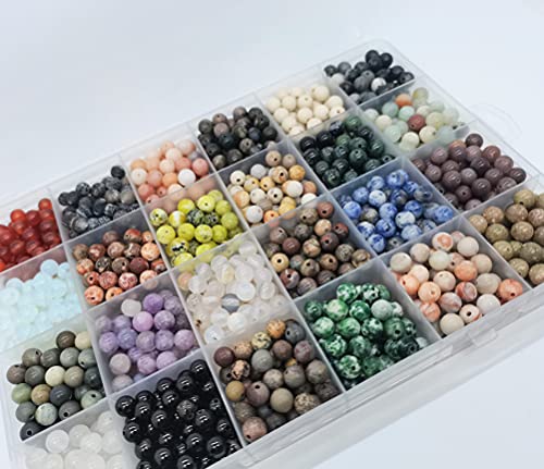 Yephac 1200pcs 6mm Natural Round Stone Beads - Gemstone Loose Beads Hole Size 1mm for Bracelet Necklace Earrings Jewelry Making, Box Packed (24 Material-2, 6mm) - Image 5