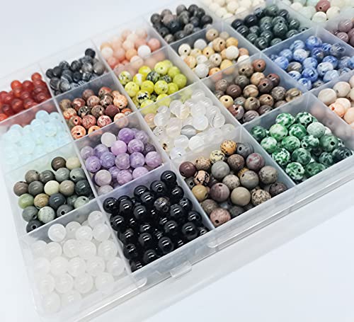 Yephac 1200pcs 6mm Natural Round Stone Beads - Gemstone Loose Beads Hole Size 1mm for Bracelet Necklace Earrings Jewelry Making, Box Packed (24 Material-2, 6mm) - Image 4