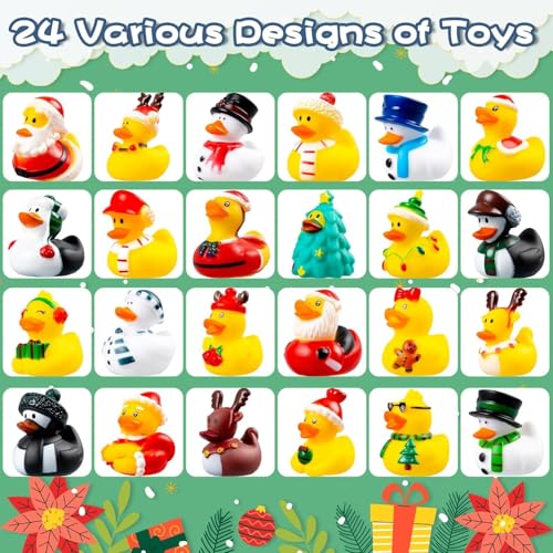 OOINQQ 2025 Advent Calendar Christmas Ducks - 24pcs Rubber Duck Advent Calendar 24 Days of Christmas Countdown Toys for Xmas Party Favors Kids Toddlers - Image 4