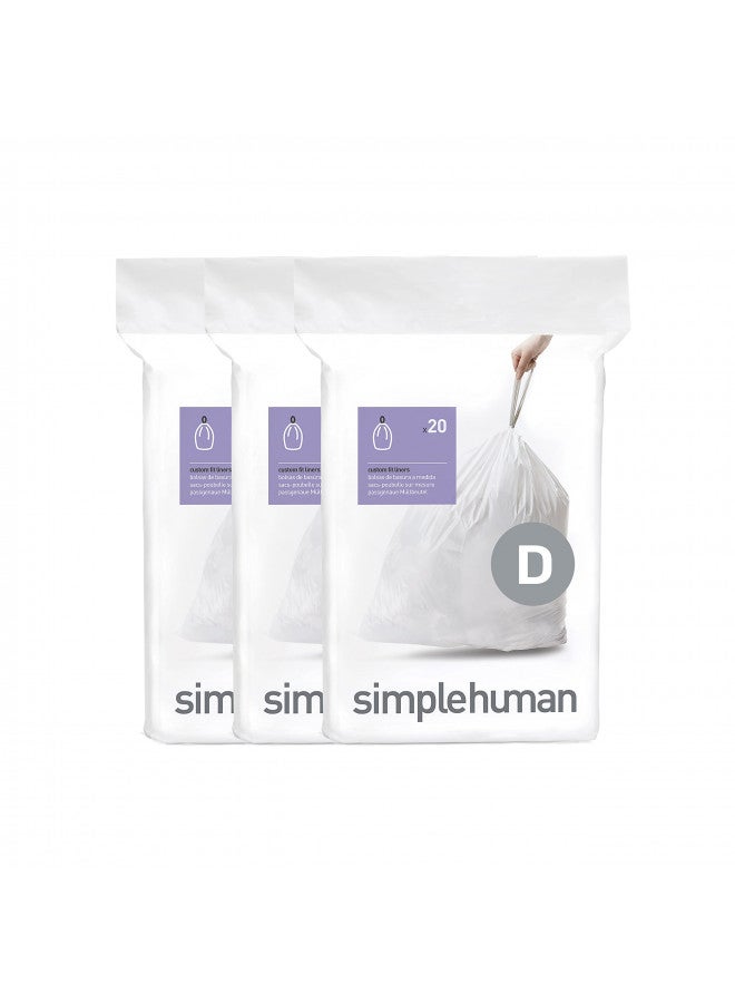 simplehuman simplehuman Code D Custom Fit Drawstring Trash Bags in Dispenser Packs, 60 Count, 20 Liter / 5.3 Gallon, White  - Image 1