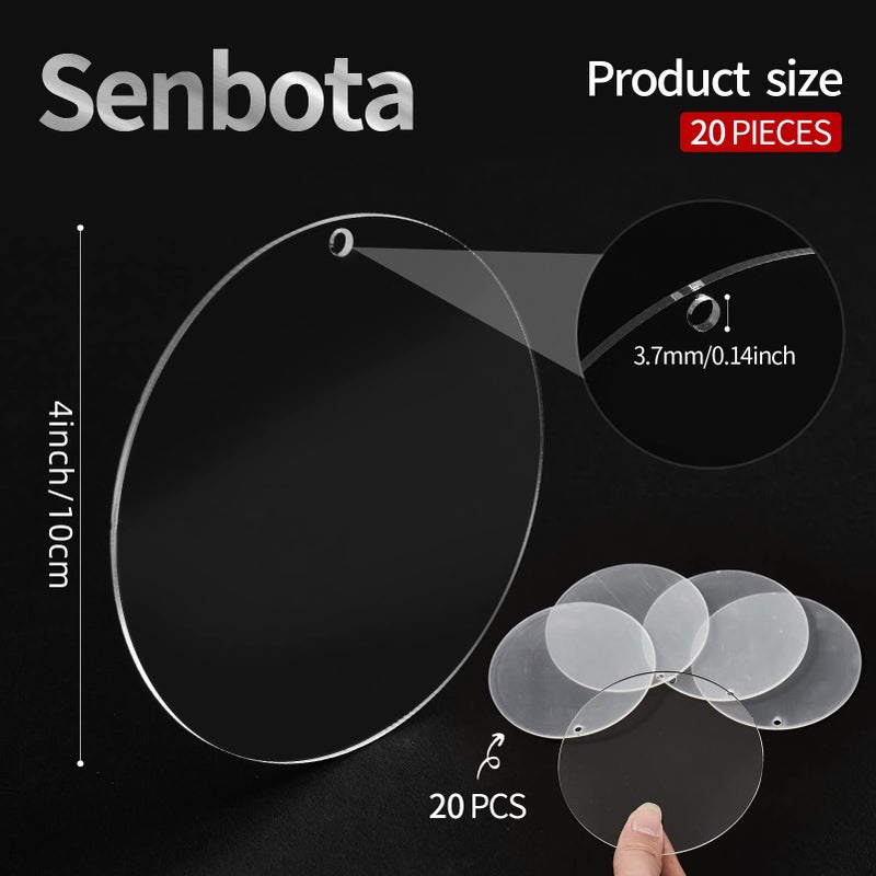 Senbota 4 Inch Round Acrylic Blanks Ornament 20 Pcs Clear Acrylic Disc Circle with Holes Clear Christmas Ornaments Blanks for DIY Decor Crafting Making and Painting - Image 2