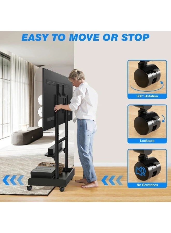 ارفايفر عربة شاشة متحركة متينة بعجلات دوارة قابلة للقفل لشاشات LCD وLED وOLED والذكية بحجم 40–86 بوصة – حامل أرضي قابل لتعديل الارتفاع مع رف AV، يدعم حتى 68 كجم - Image 4