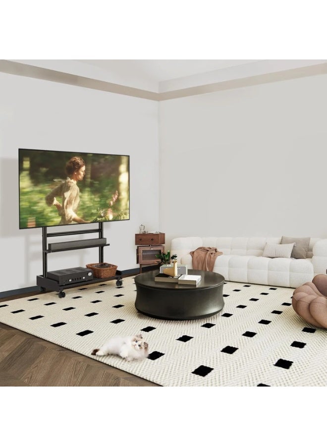 ارفايفر عربة شاشة متحركة متينة بعجلات دوارة قابلة للقفل لشاشات LCD وLED وOLED والذكية بحجم 40–86 بوصة – حامل أرضي قابل لتعديل الارتفاع مع رف AV، يدعم حتى 68 كجم - Image 2