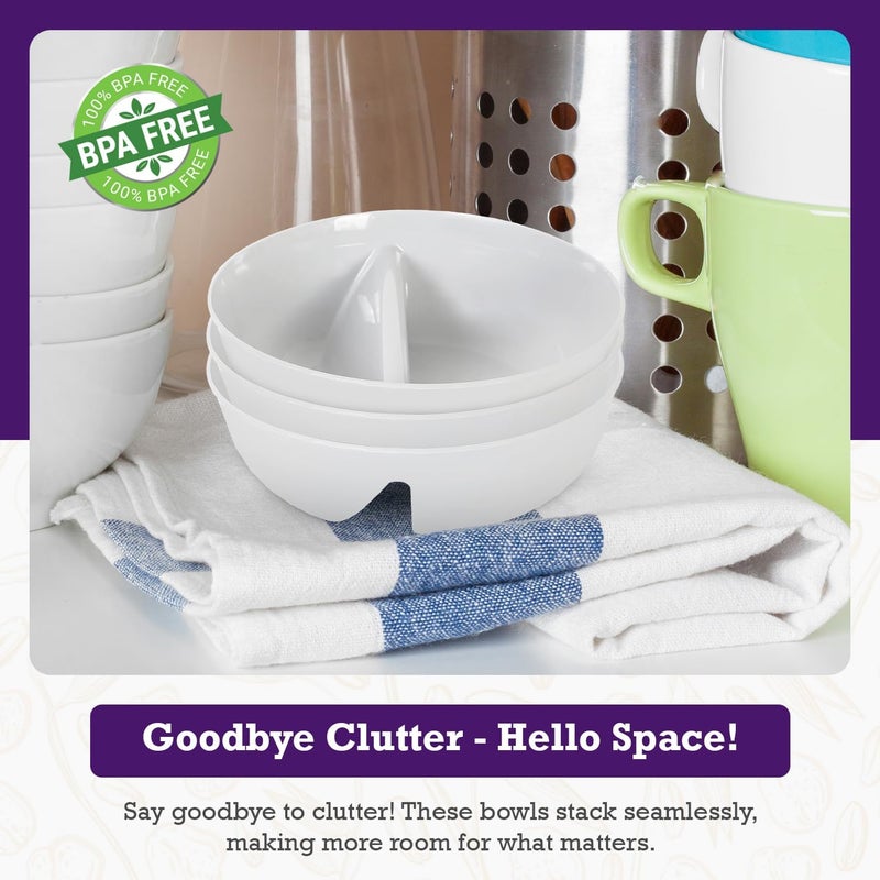 Just Solutions 3 Pack  Just Crunch AntiSoggy Cereal Bowl  Keeps Cereal Fresh  Crunchy  BPA Free  Microwave Safe  Ice Cream  Topping Yogurt  Berries Fries  Ketchup and More  White Large - Image 4